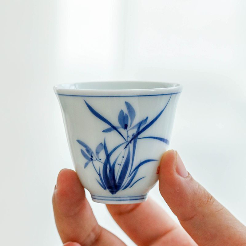 Hàng sẵn có Happy Artisan Phong cách Trung Quốc Sứ trắng xanh Bán làm Underglaze Màu Teacup Jingde O