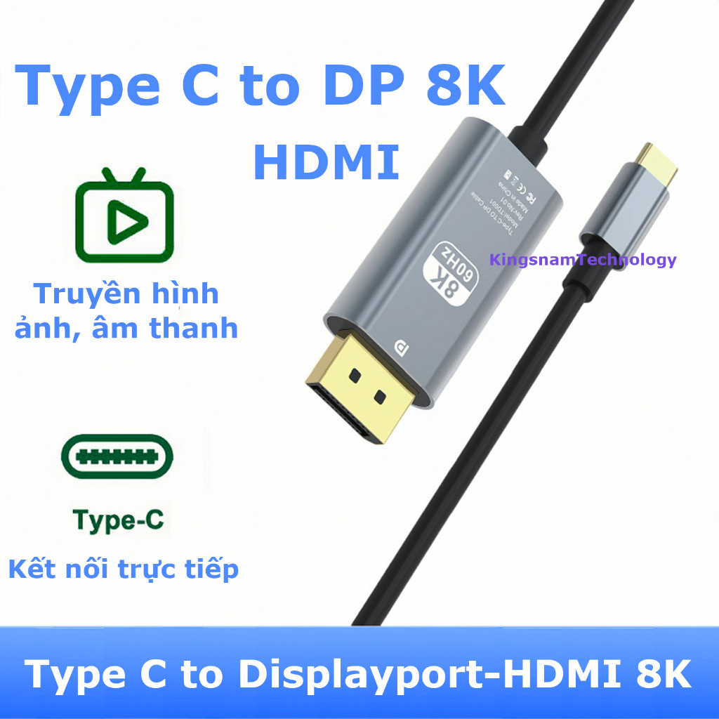 Cáp Chuyển 8K Type C Sang DP DisplayPort HDMI Dài 2m Hỗ Trợ 8K@60Hz 4K@144Hz 2K@240Hz