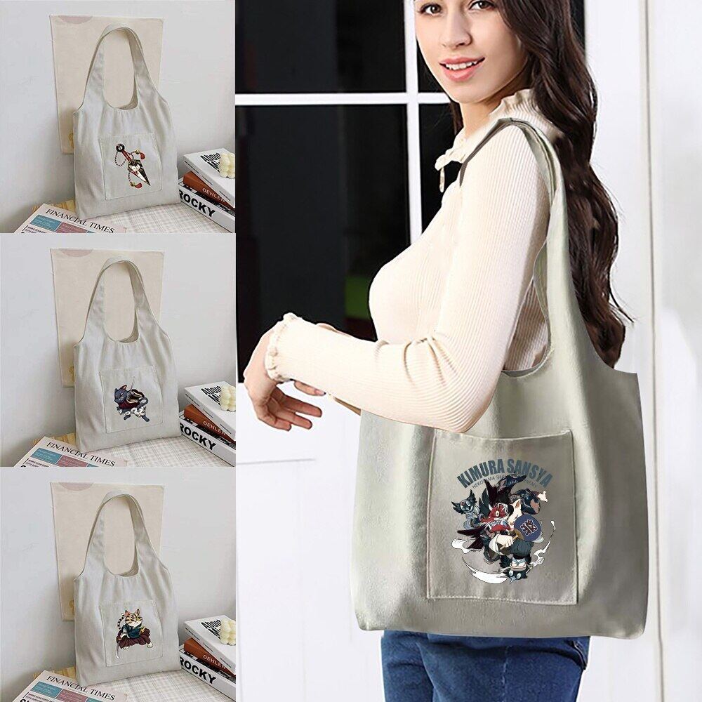 Women Shopper  Bag Canvas Tote Bag Fashion Samurai  Bag Reusable Supermarket Tote Shopping Bag Casua