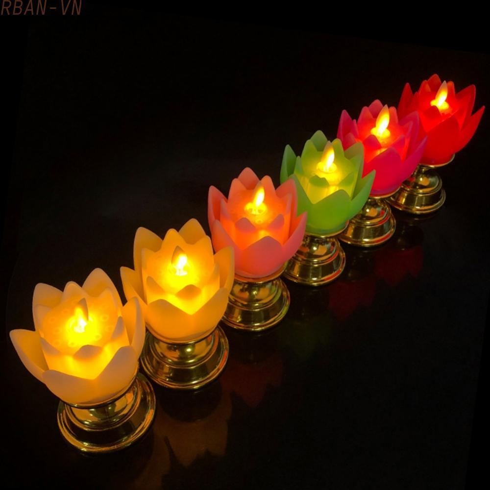 Colorful Lotus Lamp with Golden Base LED Candle Replacement for Events