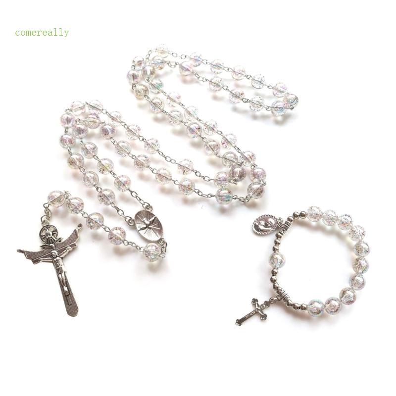 Catholic Rosary Necklace Pendants Bracelets Religious Acrylic Beads Chain