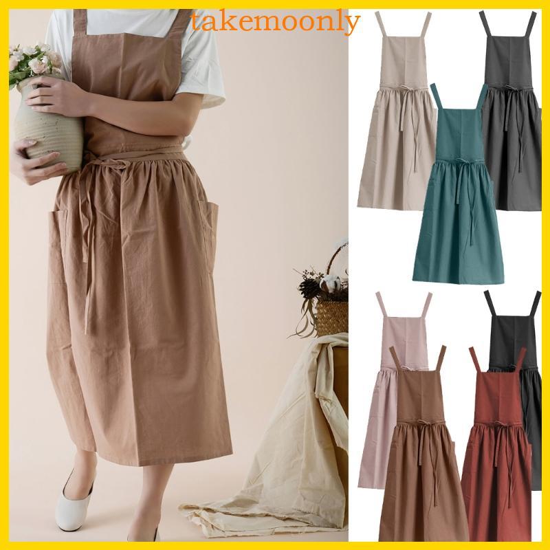Cotton Linen Apron With Front Pocket Comfortable Breathable Fabric For Cooking