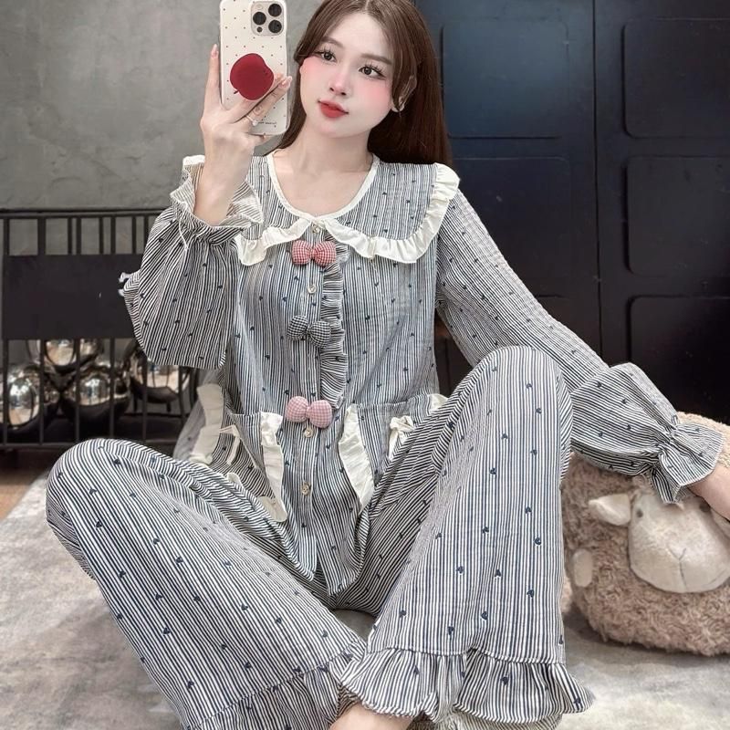 Bộ Mặc Nhà Cổ Sen viền bèo 3 nơ chất liệu Vân mây mới mềm đẹp dễ thương cho Nữ DD018 Sammy - Nữ | BigBuy360 - bigbuy360.vn