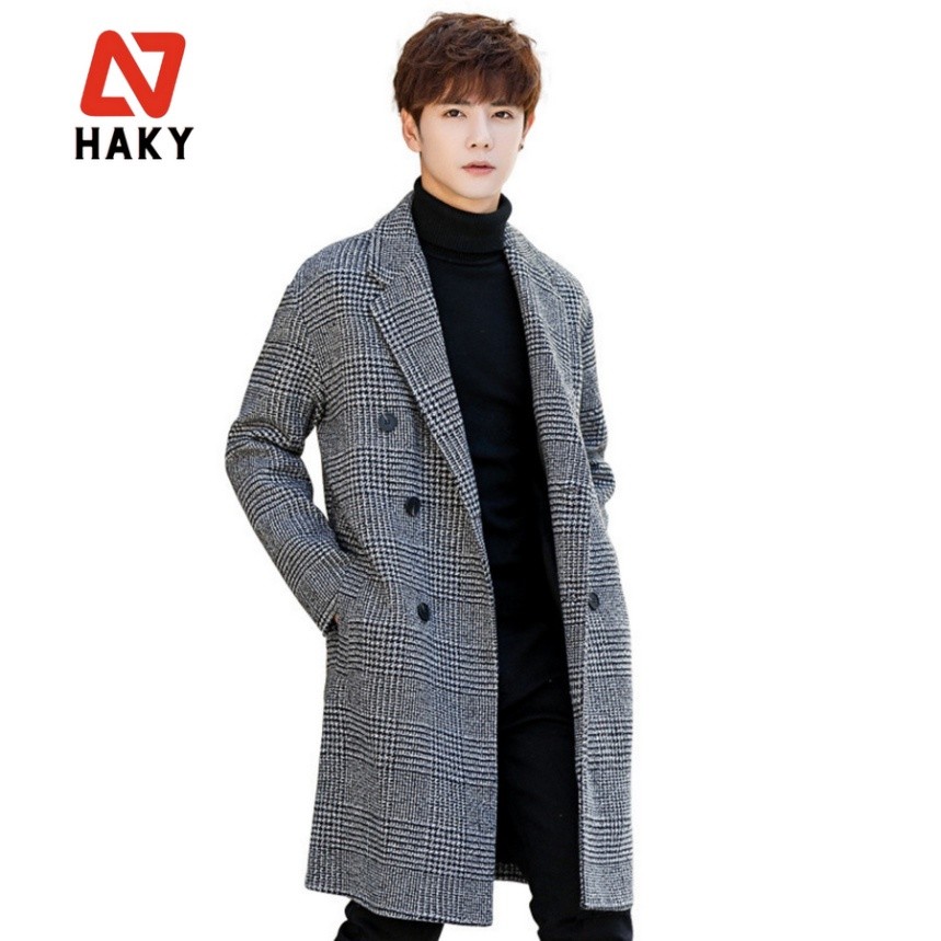 HK10 - Áo Mangto Nam HAKYNGUYEN Dáng Dài Hàn Quốc,Form Rộng, Kẻ Caro, 3 Cúc