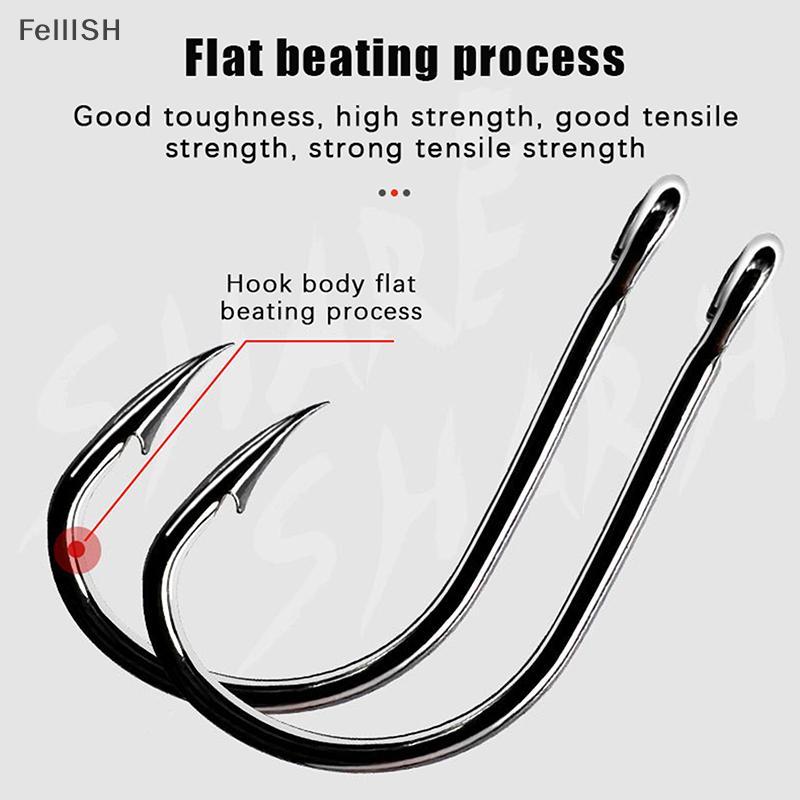 [Felli] Bộ 500 Móc Câu Cá Thép Carbon Đen Hộp Bán Lẻ