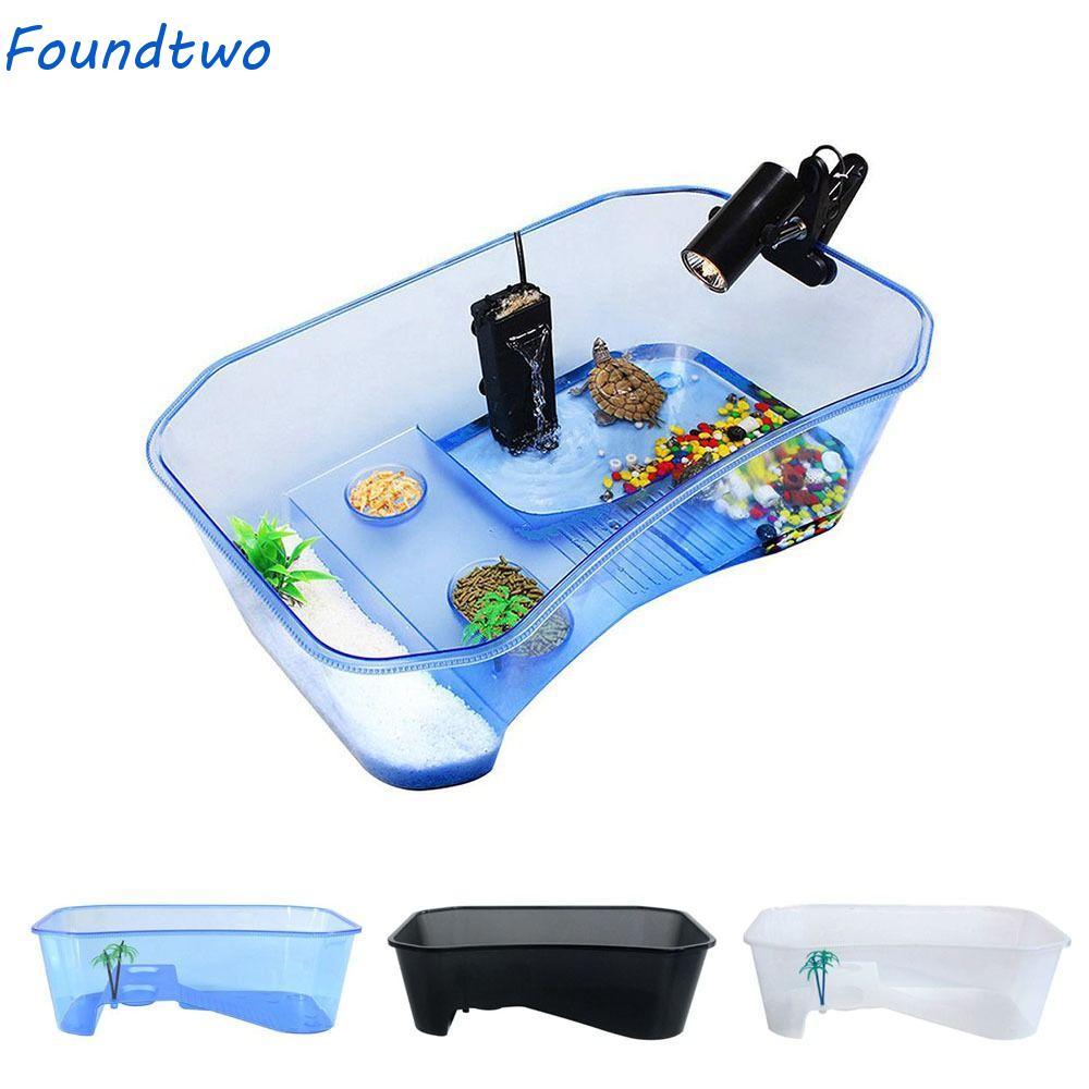 FOUNDTWO Rùa Vivarium Box, Basking Ramp Water Land Dual Use Turtle Aquarium, Hộp Ăn Cá Vàng Nhựa Loạ