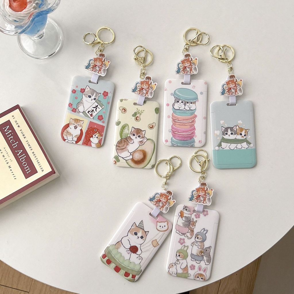 Hộp đựng thẻ mèo dễ thương có thể thu vào Hộp đựng thẻ móc khóa cá mèo Fushan Cat Hoạt hình trẻ em T