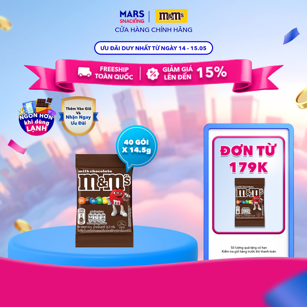 Combo 40 gói kẹo Socola sữa M&M's 14.5g (2 hộp x 20 gói)