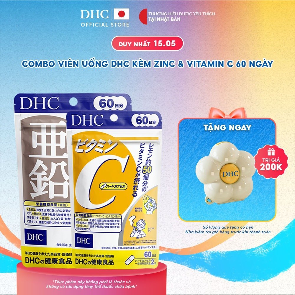 Combo Viên uống DHC Vitamin C & Kẽm hỗ trợ giảm thâm, sáng da (60 ngày)-TPBVSK DHC Vitamin C&Zinc