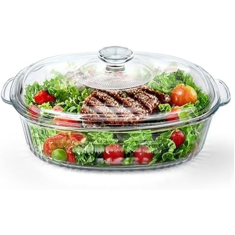 Lid, Large Oval Glass Casserole Dish with Lid,Mixing Bowl Food Container,Oven,Freezer&Microwave Safe