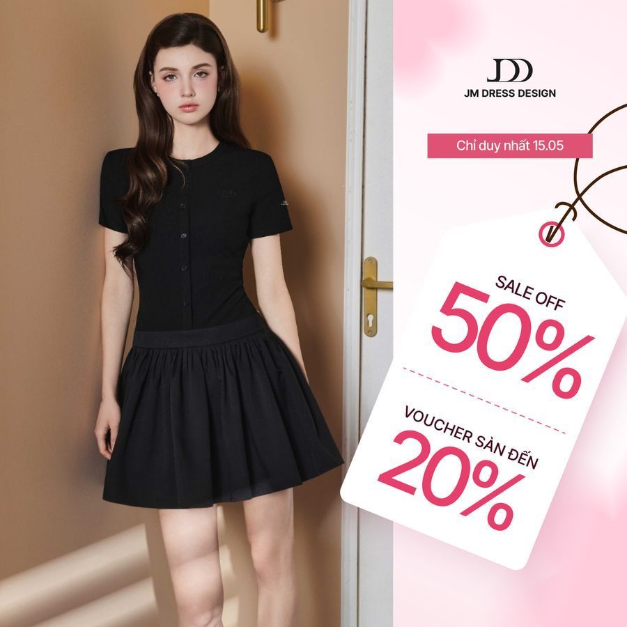 Đầm cổ đức phối chân váy xếp ly 1S41.2505K – Váy công sở dáng xòe thanh lịch, đầm dự tiệc thiết kế J