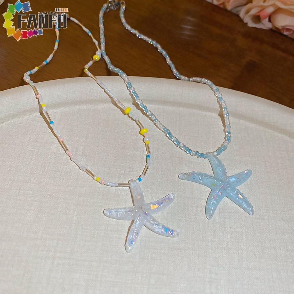 FANFUZOUZU Sao Biển Đính Hạt Vòng Cổ, Hình Dạng Không Đều Hạt Gạo Sao Biển Bohemian Sao Biển Choker,