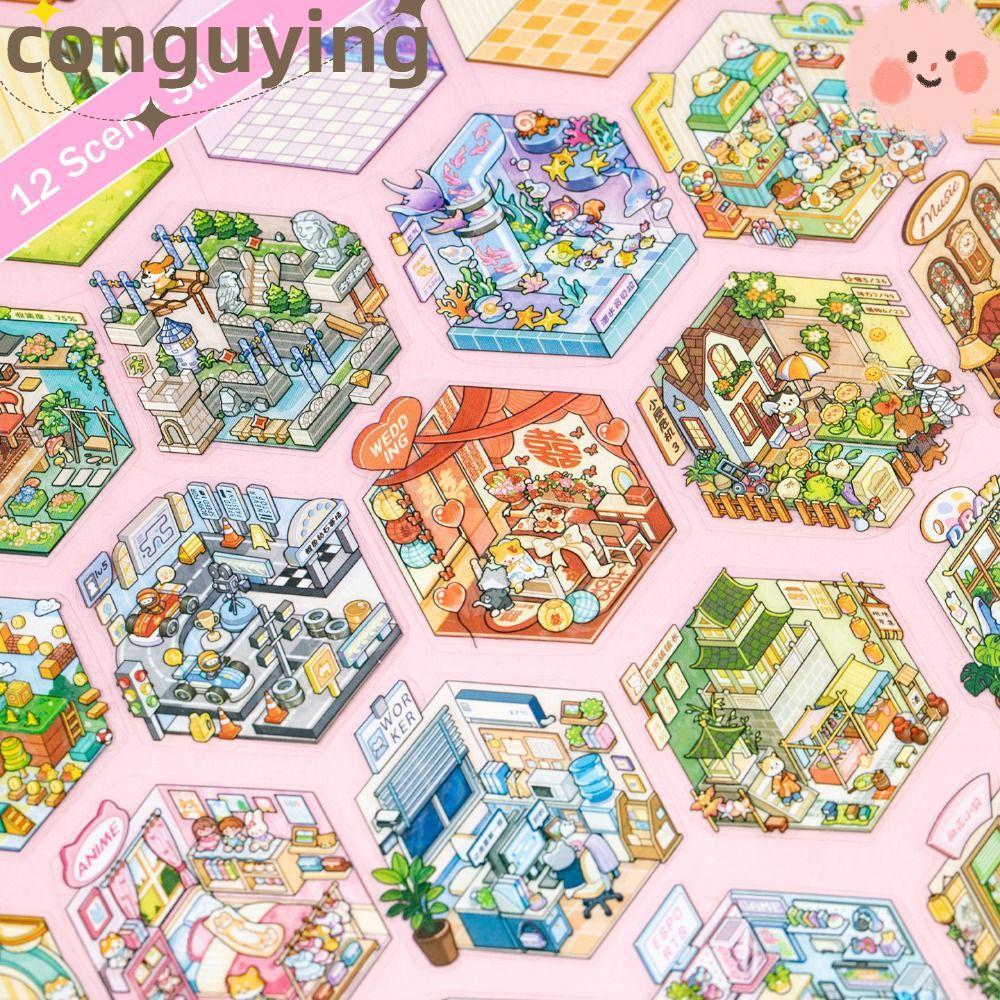 CONGUYING Die-Cut Scene Sticker, Visual Stacking PET Miniature Scenery Collection Volume, Fun Giải N