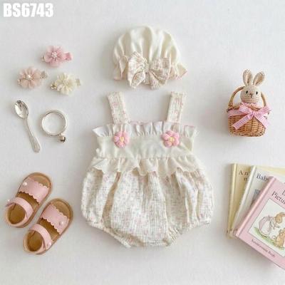 Body Bé Gái Sơ Sinh Xô Muslin Hoa Nhí Bèo Ngực Đính Hoa Kèm Mũ Nơ MINTSCLOSET BS6743