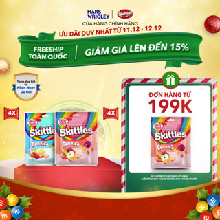  Combo 8 Gói kẹo dẻo Skittles Gummies mix vị - 4 gói vị trái cây và 4 gói vị sữa chua trái cây 