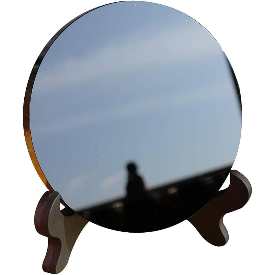 1 Bộ Đĩa Tròn Đá Obsidian Đen Tự Nhiên Đĩa Tròn Tấm Gương Phong Thủy Có Chân Đế Màu Đen Obsidian Scr