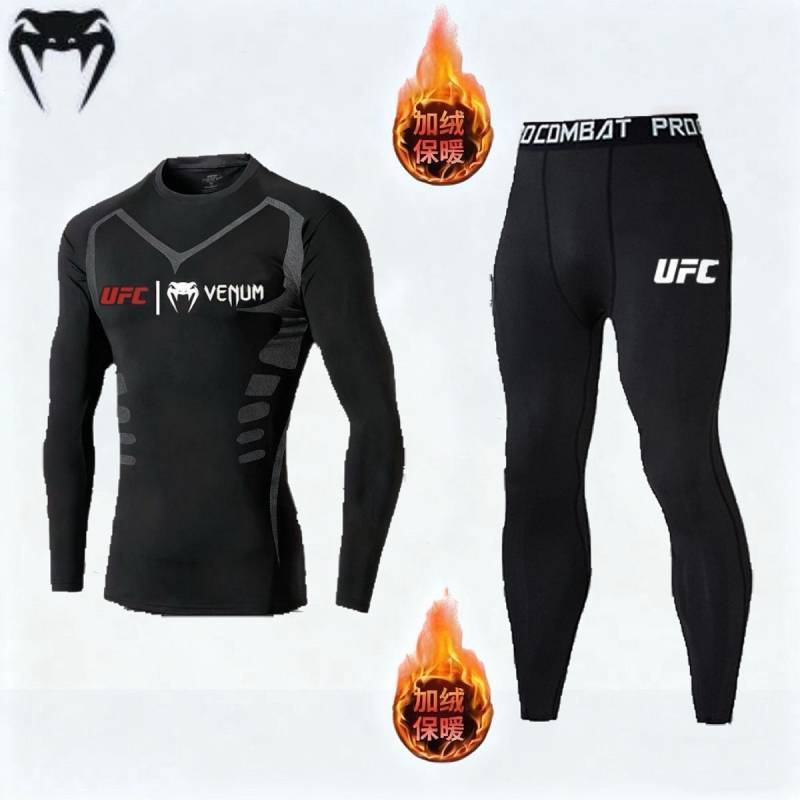 UFC Running Fitness Gym Quick Drying Clothes Men's Winter Tight Training Velvet Sport Suit Warm xOtX