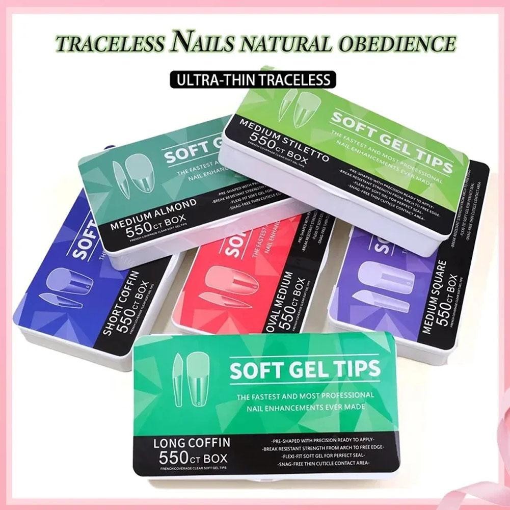 ♡UMI♡ Bộ Đầu Móng Tay Bộ Phần Mở Rộng Móng Tay Gel Đầu Móng Tay Giả Gel Hình Bầu Dục Mềm Giả Hạnh Nh