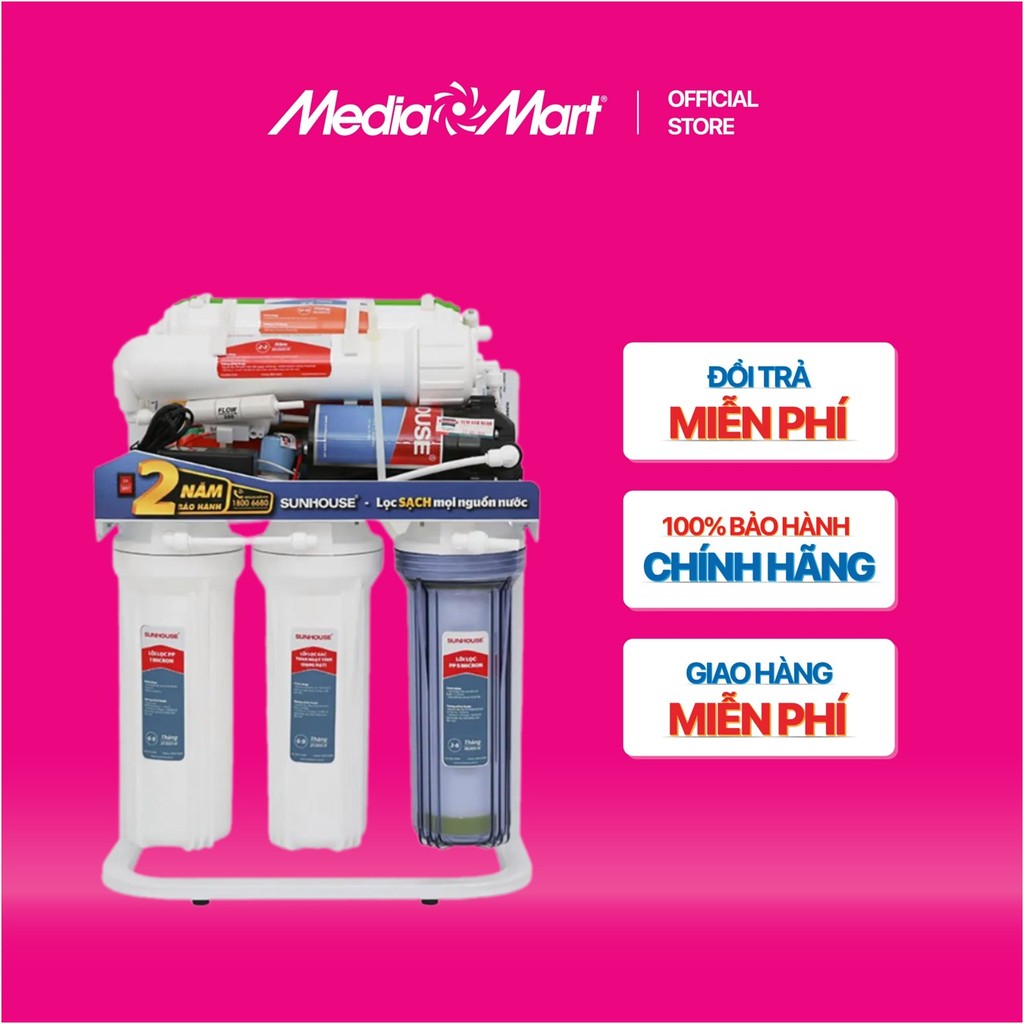 Máy lọc nước R.O Sunhouse SHA88117KV 10 lõi, lắp âm tủ, không vỏ, công suất 10-15 lít/giờ