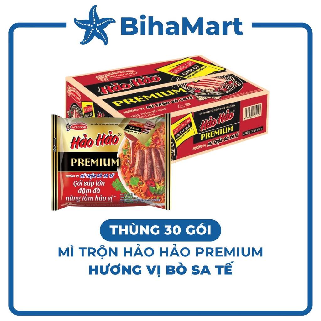 THÙNG 30 GÓI - ACECOOK - Mì trộn Hảo Hảo Premium hương vị Bò sa tế, Mì trộn bò sa tế Hảo Hảo, Mì Hảo