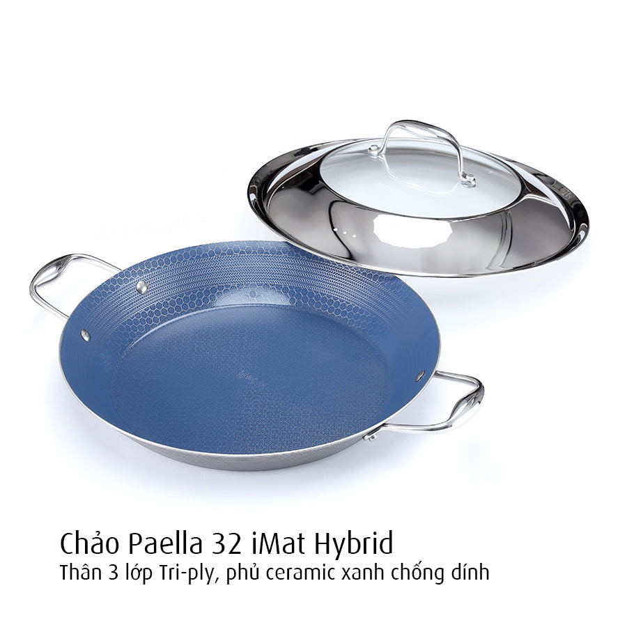 Chảo Paella iMat Hybrid 32cm màu xanh