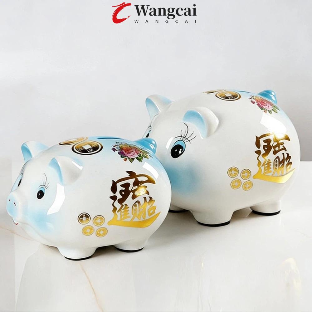 Hộp tiết kiệm tiền xu lợn WANCGAI, Ngân hàng tiền heo đất bằng gốm, Trang trí thực tế bền bỉ Đậu vàng đa năng Hộp đựng máy tính để bàn