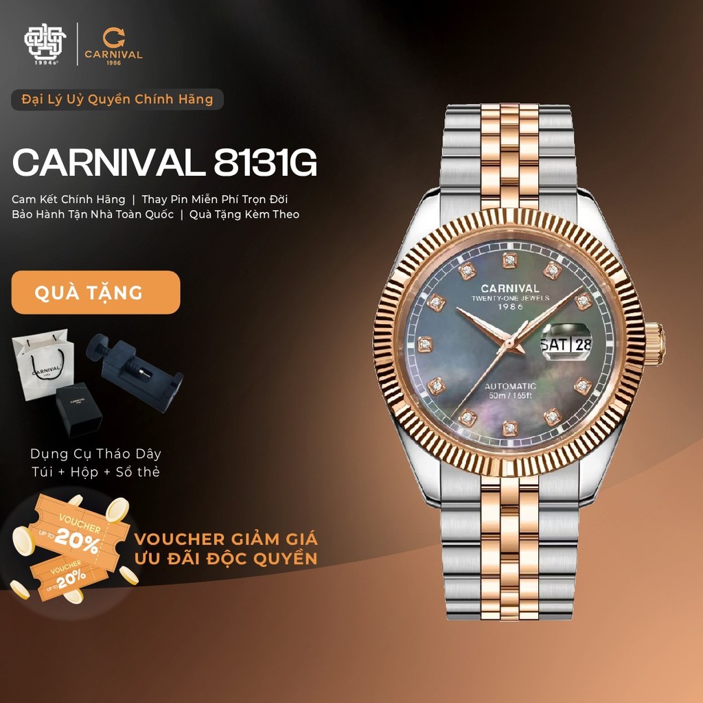Đồng Hồ Nam Carnival 8131G-CH-DK Mặt Xà Cừ Hàng Chính Hãng 1994s WATCH