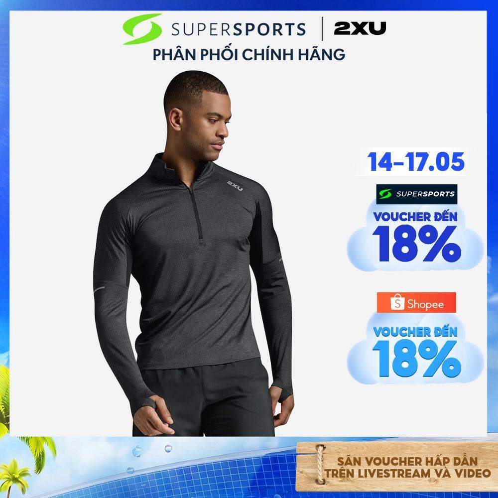 Áo Thun Tay Dài Nam 2XU Aero 1/2 Zip - Xám - MR7244a-BLK/SRF