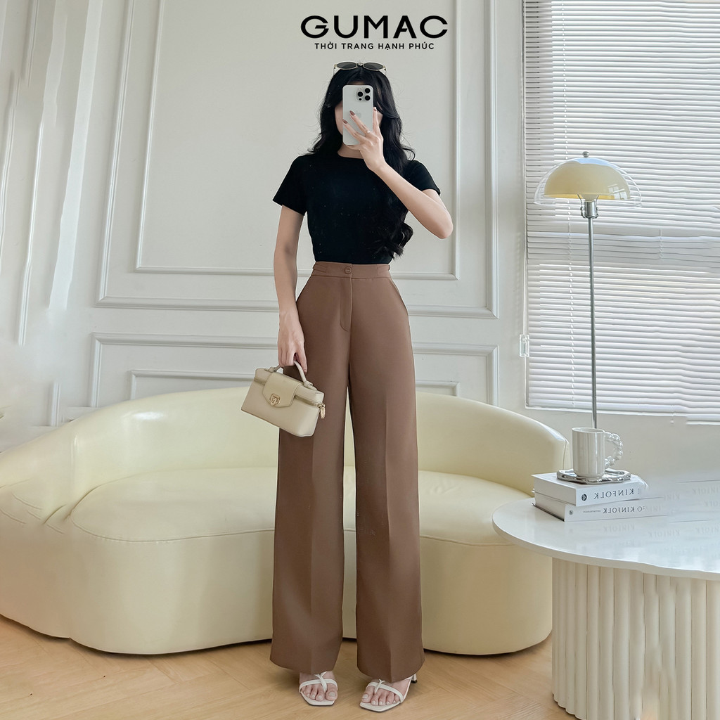 Quần tây nữ ống suông có túi xéo lưng có găn hai day gắn khoen tạo kiểu thời trang GUMAC QF08024