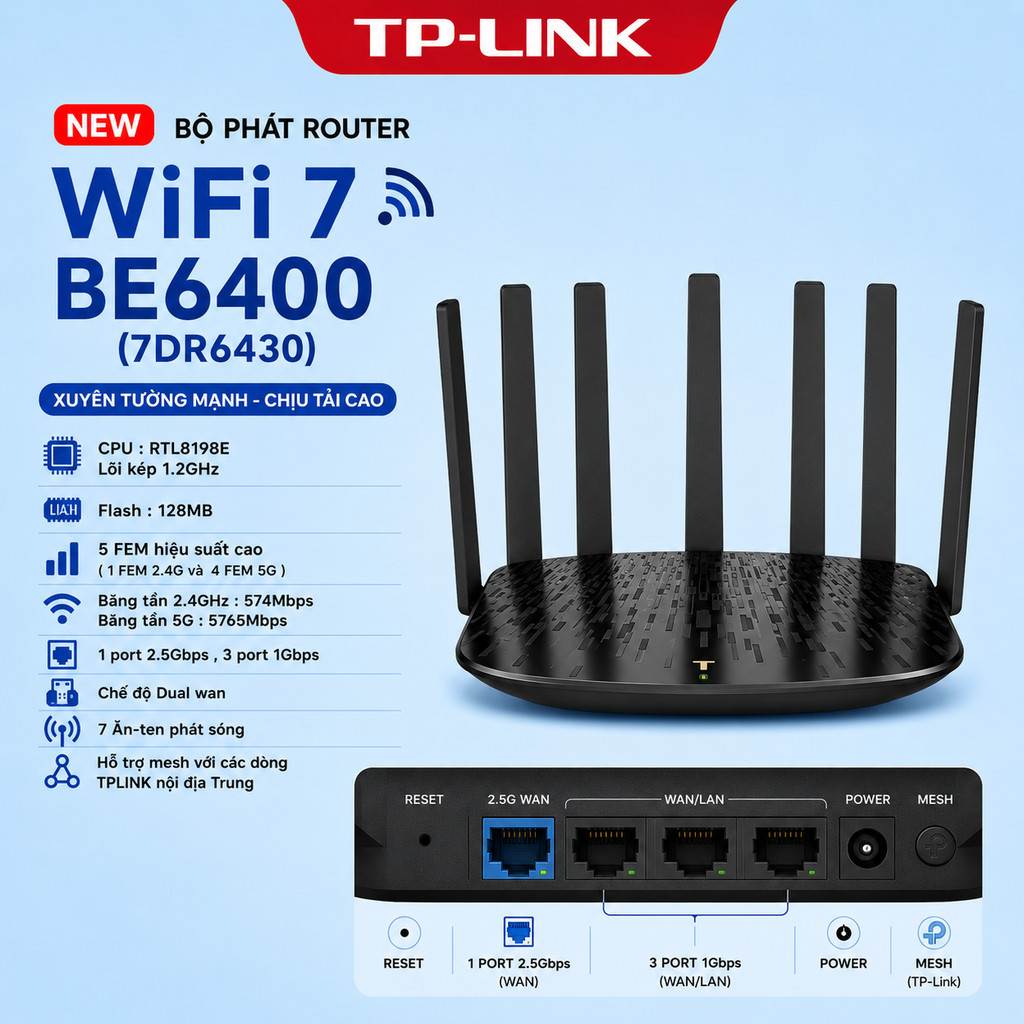 Bộ phát wifi  🅼🅸 Router Mi Router BE3600  WIFI7 / Wifi 7 TPLINK BE6400 (7DR6430) / ZTE E3713 2,5G - 