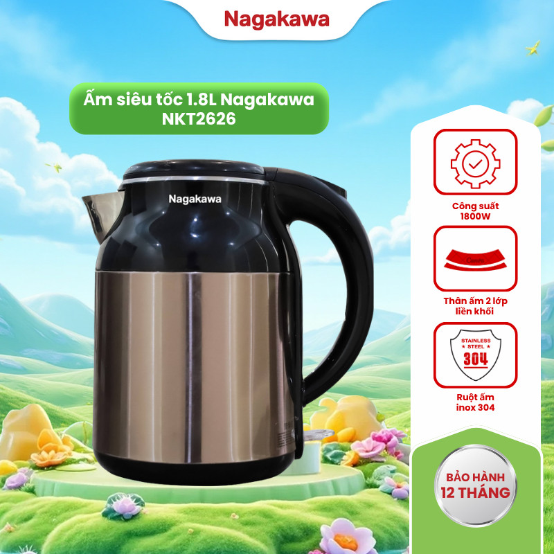 Sản Phẩm Ấm đun siêu tốc, bình siêu tốc đun nước .8L Nagakawa NKT2626, sôi nhanh, tiết kiệm thời gia