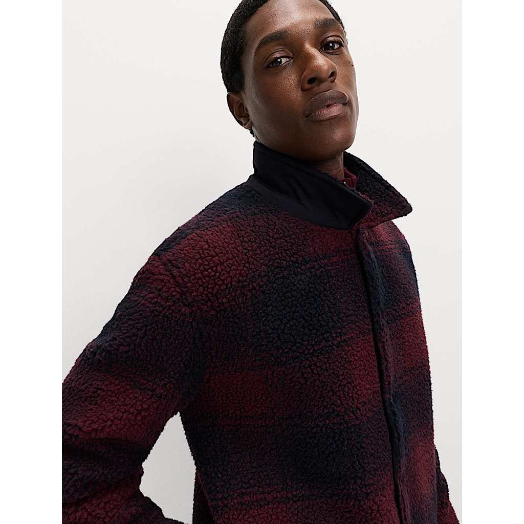 M&S - Shirt Men - Fleece Jacquard Checked Overshirt - BLACK MIX