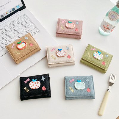 Ví nữ da PU Phim hoạt hình dễ thương Khóa in Apple có thể gập lại Ví đựng nhiều thẻ