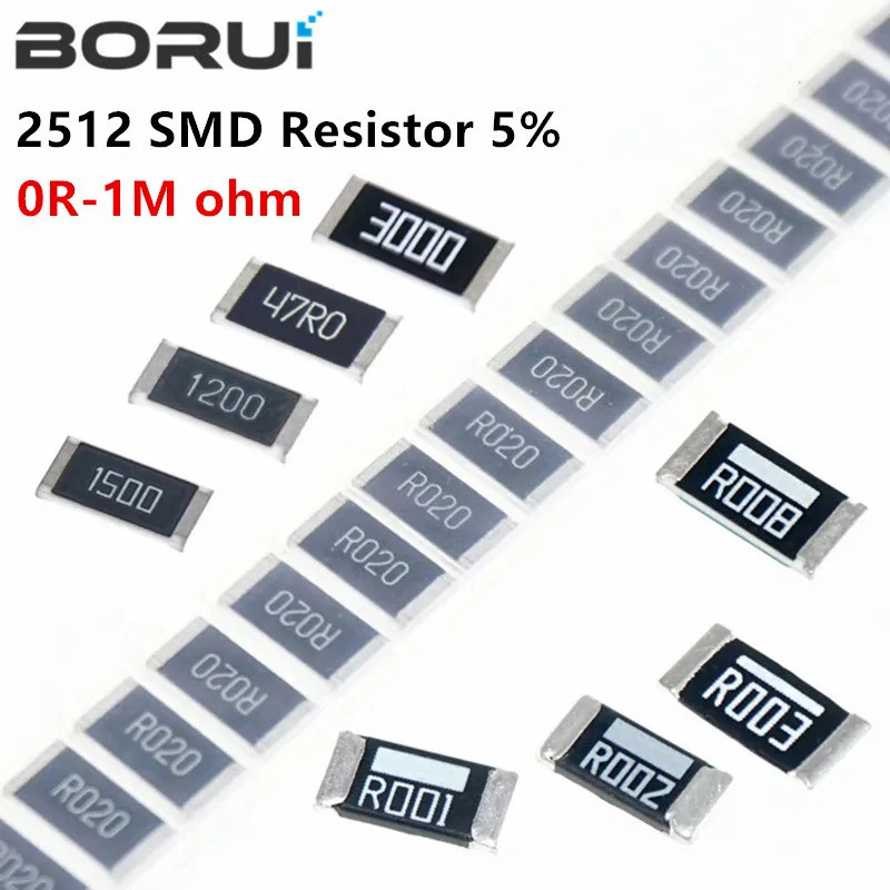 50 Cái / lốc 2512 Điện Trở Chip SMD 5% 0R-1M R001 R010 R100 R020 1R 10R 100R 1K 10K 100K 1M ohm chip