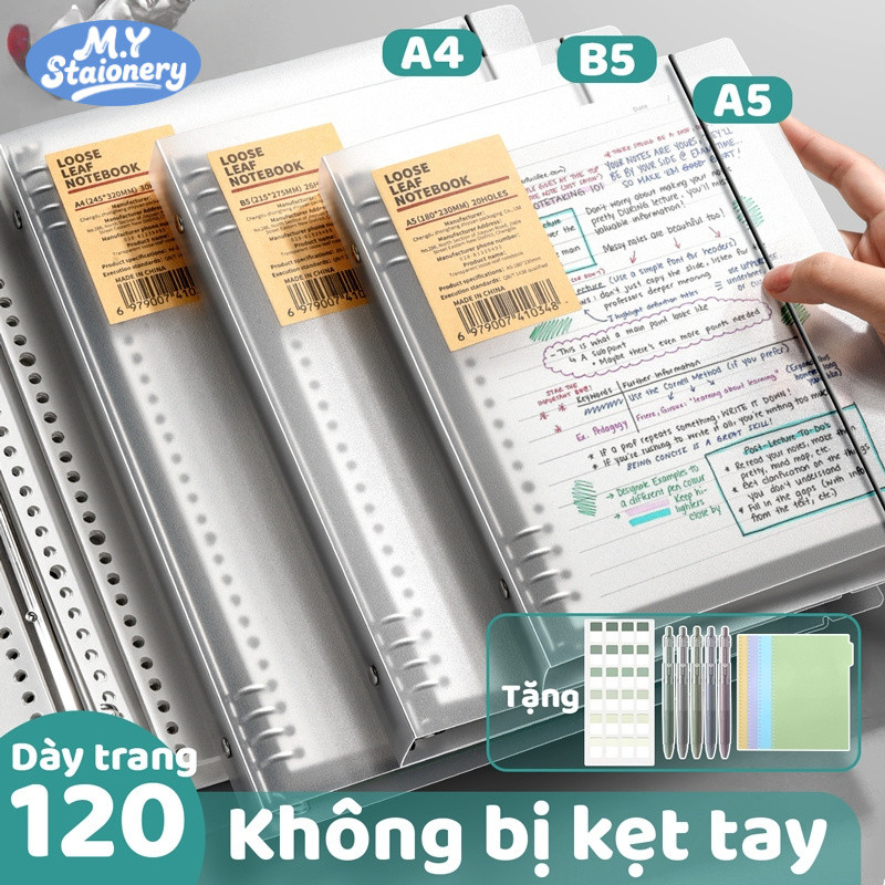 Sổ còng tặng tab phân trang M.Y binder sổ còng sắt A4 B5 A5 8 lỗ bìa còng Tặng Tab phân trang
