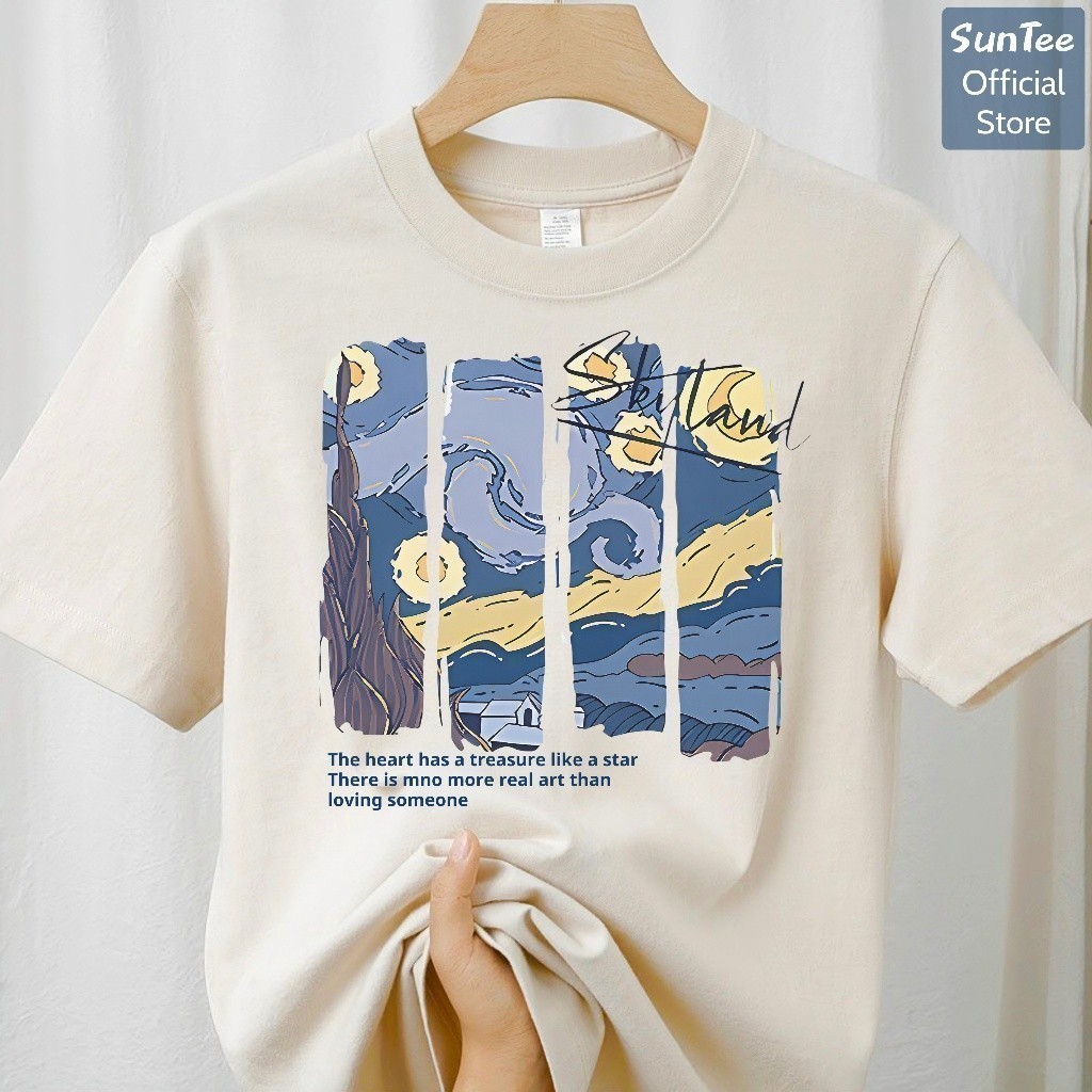 Áo thun nữ form vừa SUNTEE STFV122 phong cách basic in hình 022 vải cotton 250GSM cao cấp thoáng mát