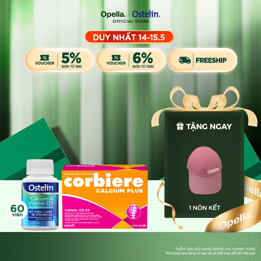 Ostelin Viên Uống Hỗ Trợ Bổ Sung Calcium & Vitamin D3 60 viên + Thực phẩm bảo vệ sức khỏe Corbiere C