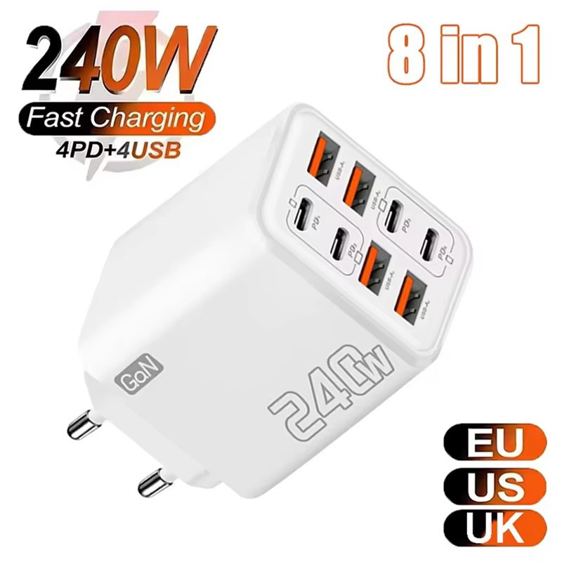 Elough 240W 8 Cổng USB PD Sạc Điện Thoại Sạc Nhanh QC3.0 USB Loại C Sạc Điện Thoại Di Động