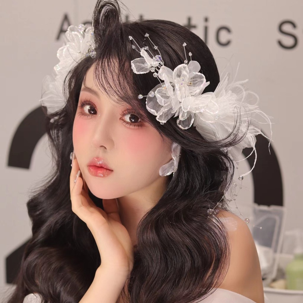 Popular~New wedding dress Xiuhe bridal hair accessory, Chinese-style ear clip, crystal tassel hairpi