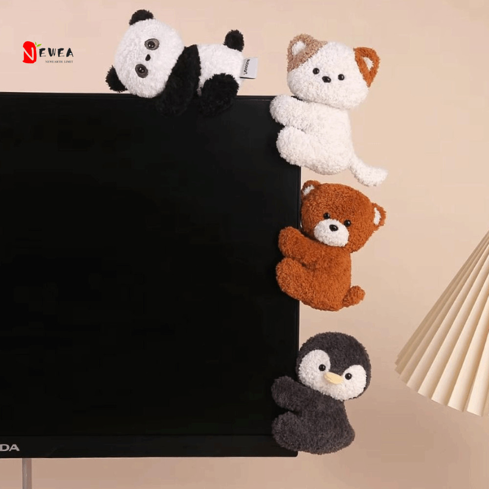 NEWEARTH LIMIT Monkey Doll Clip, Panda Cat Elephant Plus Toy, Kawaii Bear Pig Fluffy Penguin Plush D