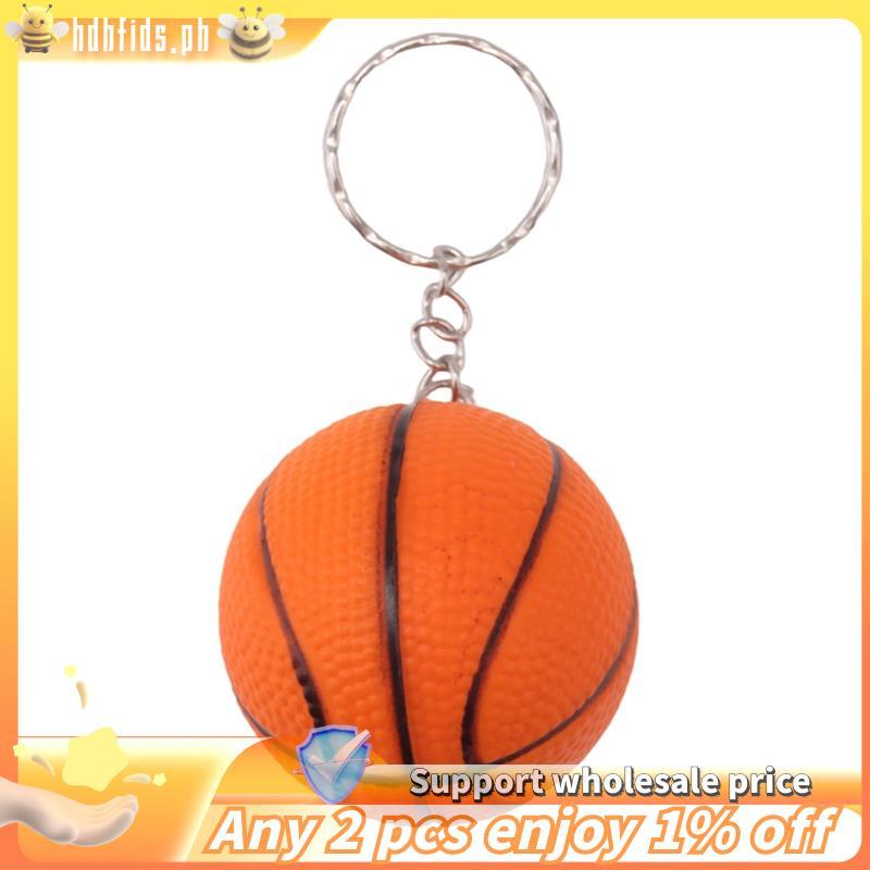 -Orange Black Basketball Shape Sport Stress Ball Link Chain Key Ring