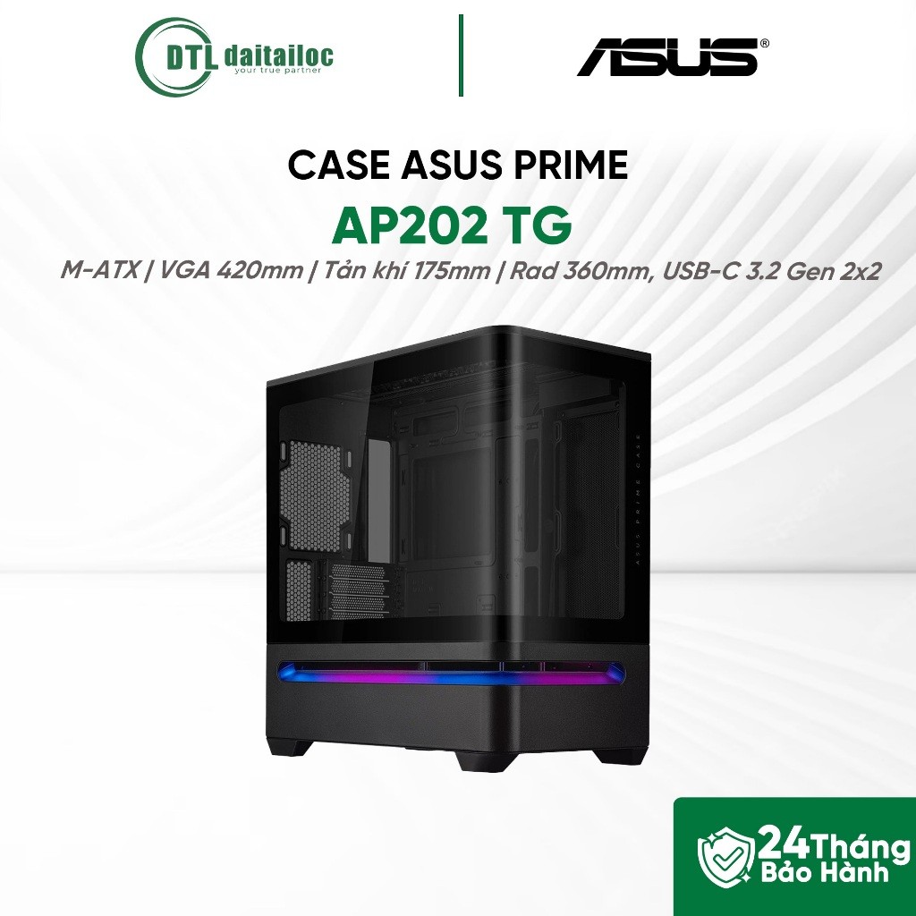 Case ASUS PRIME AP202 TG Đen M ATX Không Fan | Chính Hãng | Bảo Hành 24 Tháng