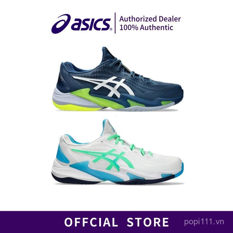 Giày tennis ASICS FF3 Novak màu xám, xanh lá cây, trắng và xanh dương dành cho nam, được thiết kế dà