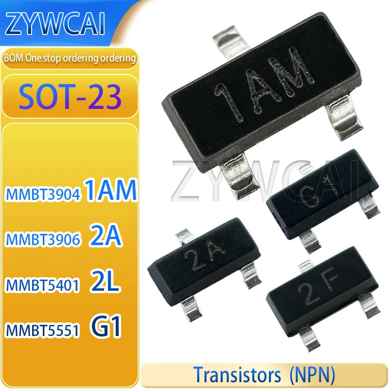 5 CÁI MMBT3904 1AM MMBT5401 2L NPN 50 CÁI MMBT5551 G1 MMBT3906 2A PNP SOT-23 bóng bán dẫn (BJT)