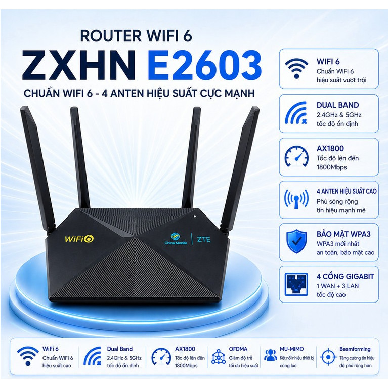 Bộ phát wifi 6 ZTE tplink  ruijie  360 E2615 / E2603 / E1600 E2633 2862 5264 ax1800 ax3000  2 băng tần mesh - Hàng Cũ