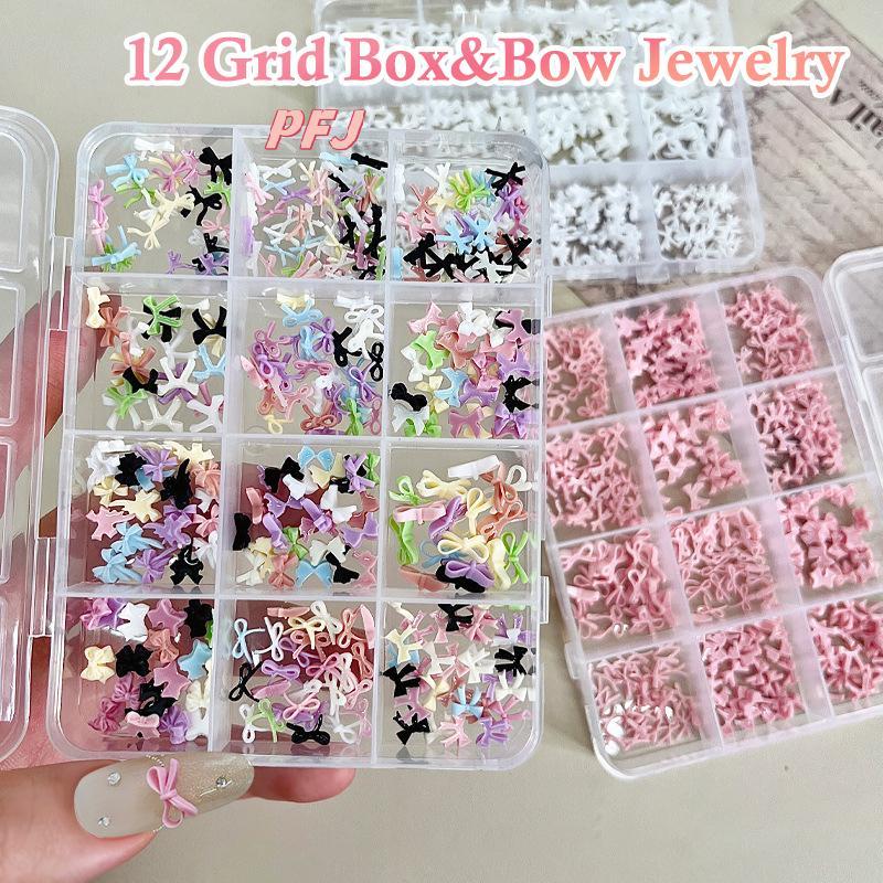 PFJ 12 Lưới Đầy Màu Sắc Nơ Bộ Nhựa Ruy Băng Móng Tay Nghệ Thuật Phụ Kiện Trang Trí DIY Làm Móng Tay 