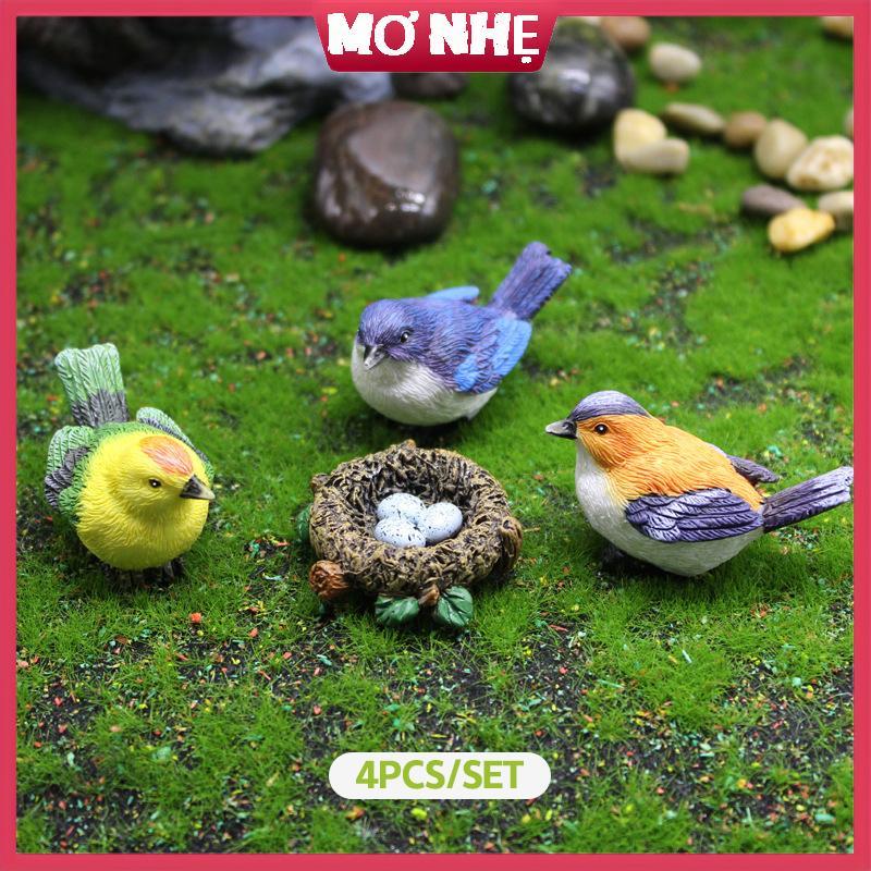 4pcs Bird Nest figurines with Eggs, Miniature Garden Bonsai Dollhouse Decor cơ nhẹ