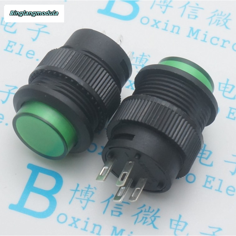 Có đèn không cần khóa / Công tắc nút nhấn tự đặt lại / R16-503BD Tròn 16MM 3A / 250V Xanh