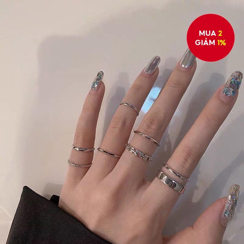 Bộ Nhẫn 7 Món Hợp Thời Trang Cho Nữ - Nhẫn Hip-Hop Retro Phong Cách Tối Giản