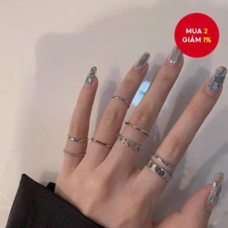 Bộ Nhẫn 7 Món Hợp Thời Trang Cho Nữ - Nhẫn Hip-Hop Retro Phong Cách Tối Giản